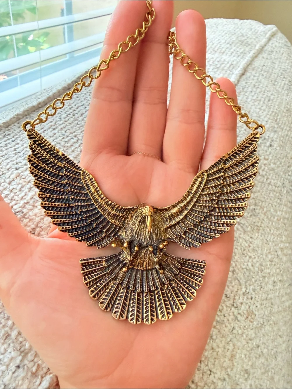 Gold Eagle Statement Necklace - Bold Winged Pendant